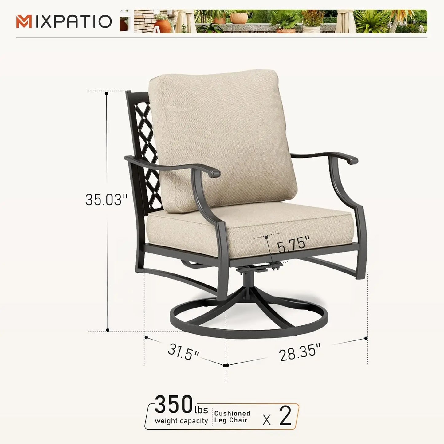 Swivel Patio Chairs Set Of Two Outdoor High Back Metal Cushioned