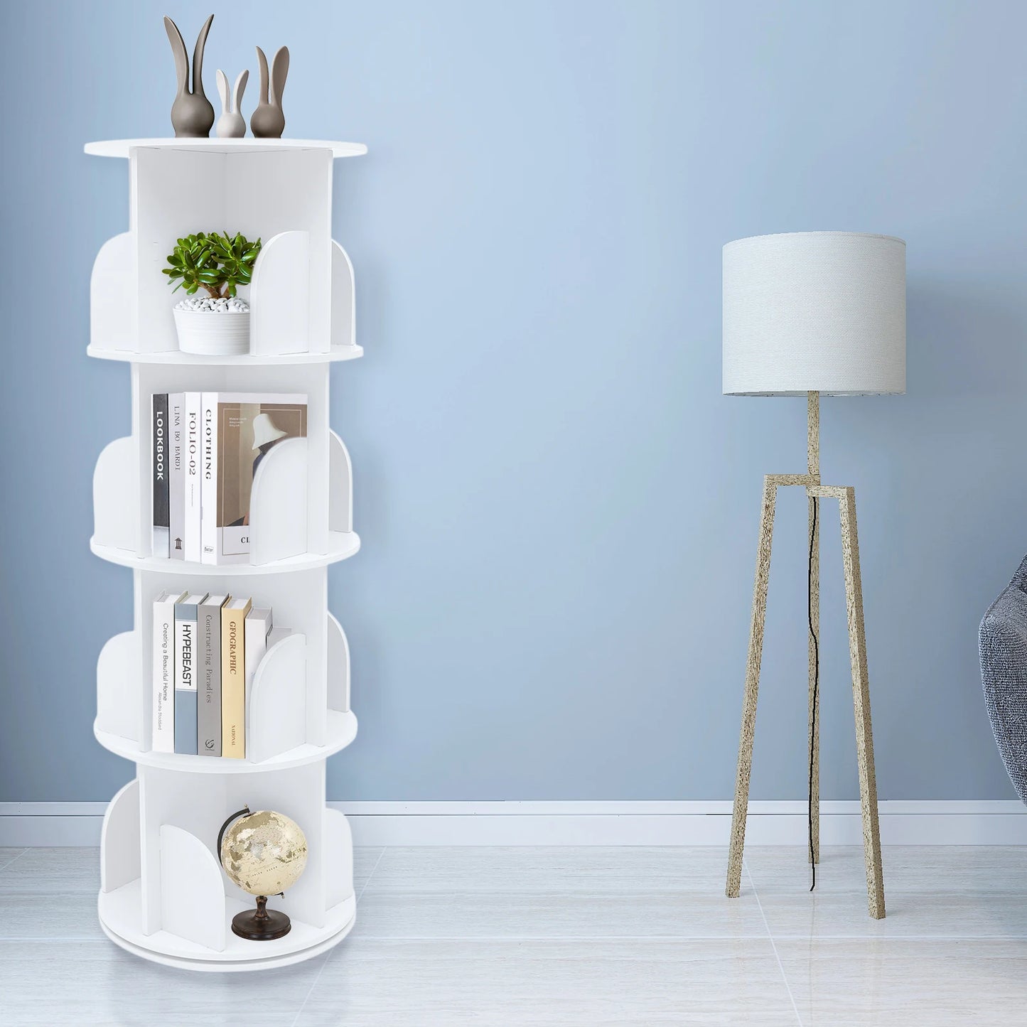 Rotatable Wooden Bookshelf With 360 Degree Display Stand Organizer