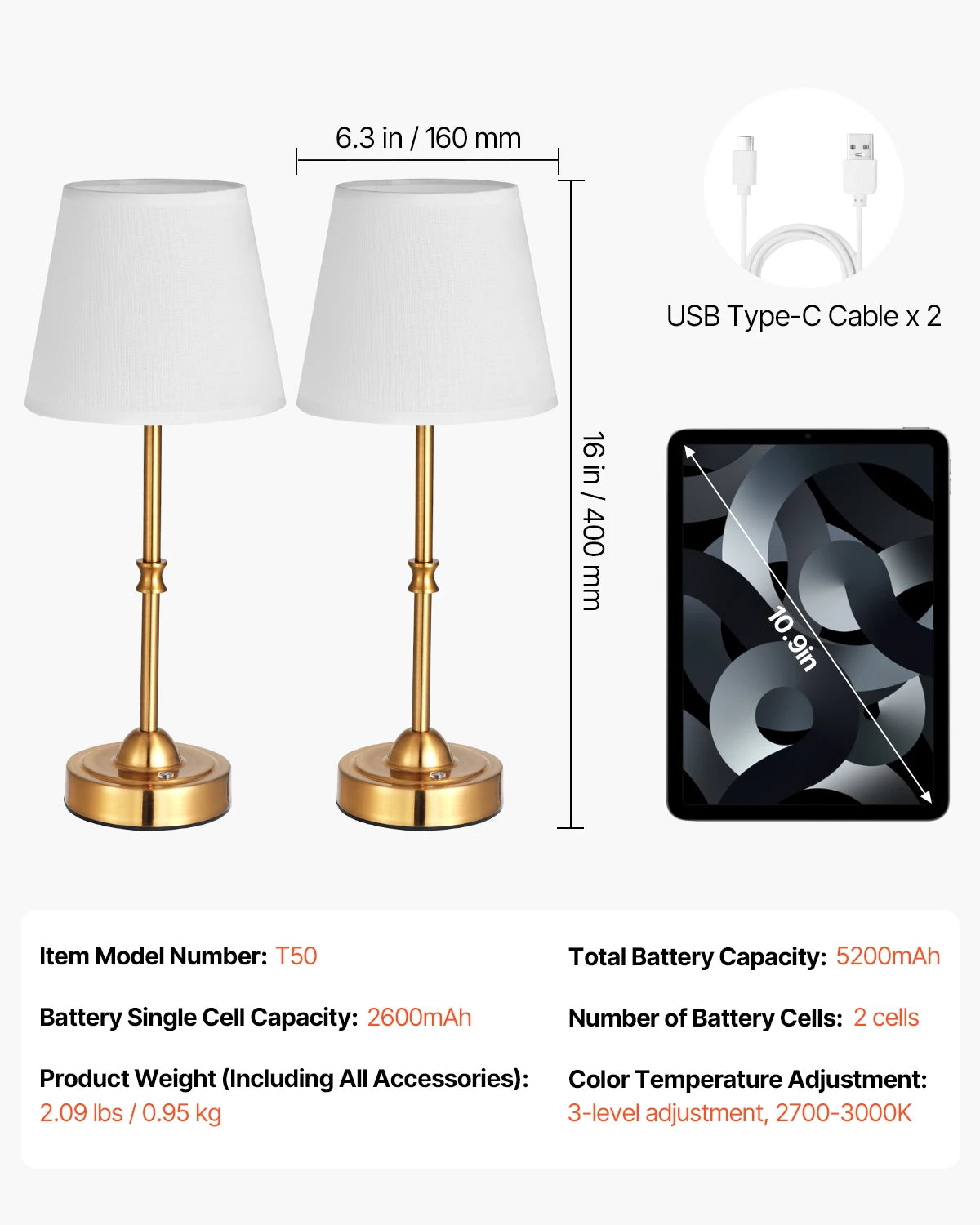 SucceBuy Cordless Desk Lamp With Fabric Shade And Rechargeable Battery