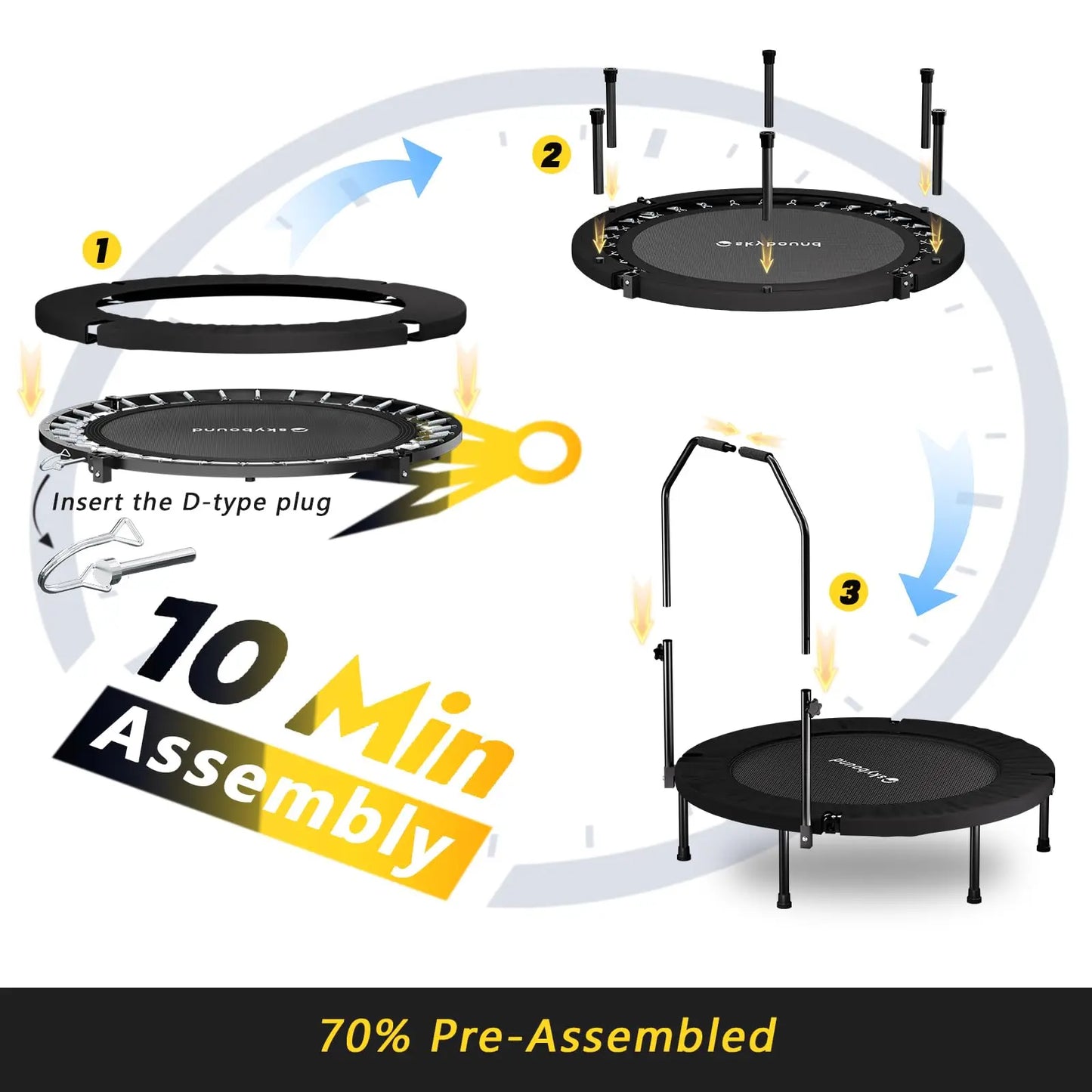 Rebounder Trampoline For Adults Foldable Fitness With U Bar