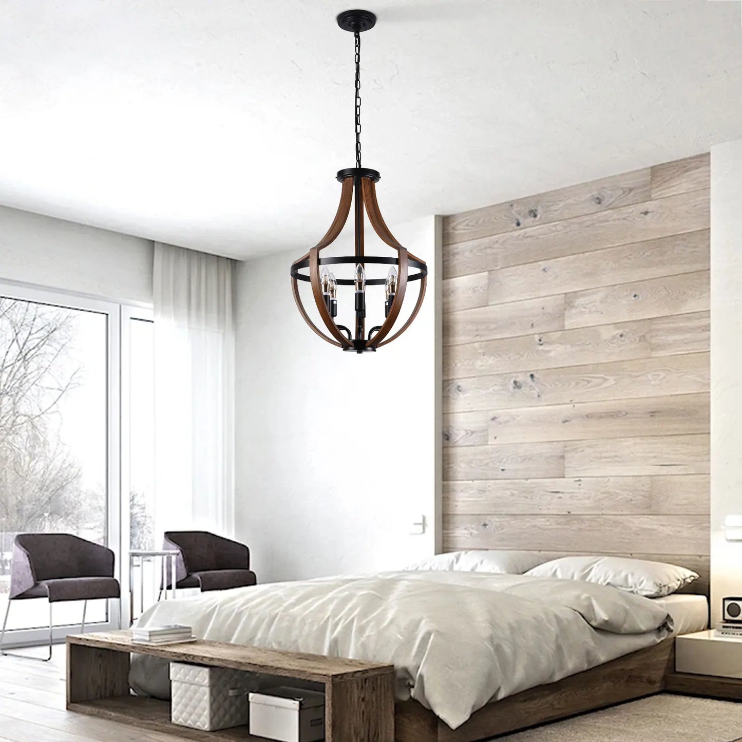 Modern Rustic Wooden Pendant Light Fixture For Kitchen Dining Room