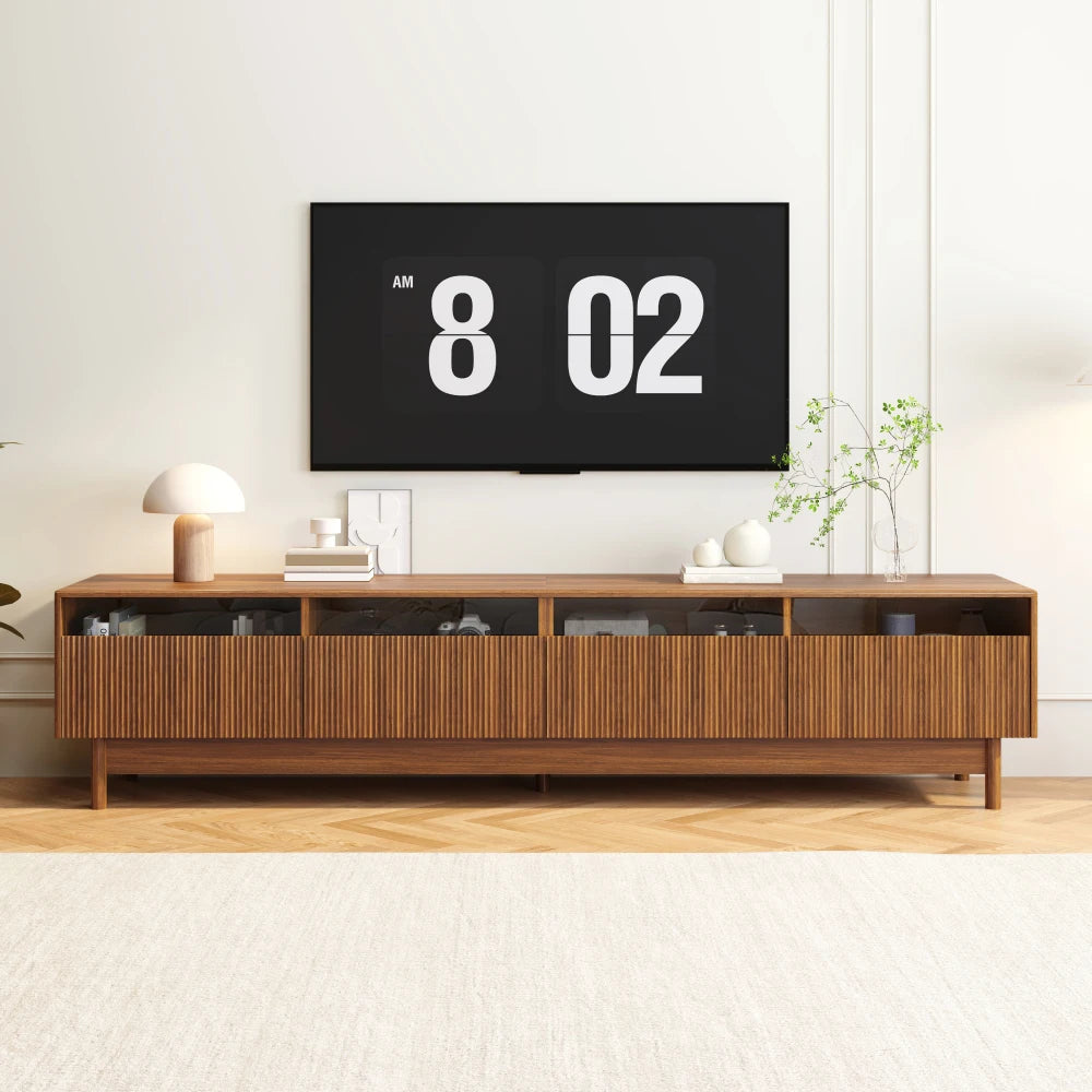 Modern TV Stand Entertainment Center With Glass Drawers