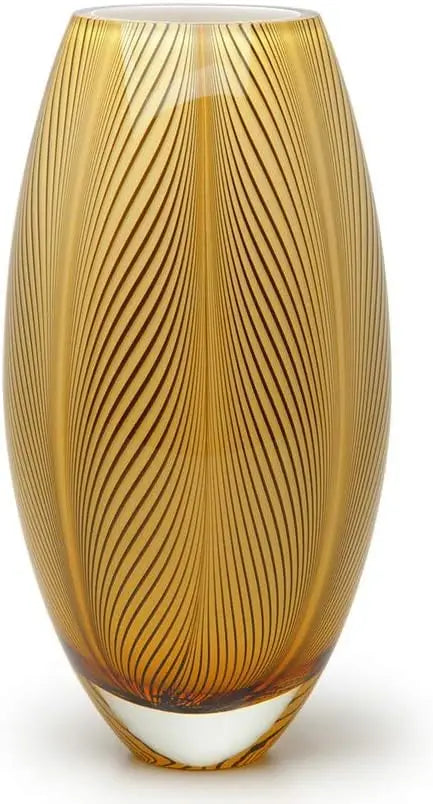 Murano Style Glass Vase Amber Feather Pattern Hand Blown Art Glass Model 54 MS