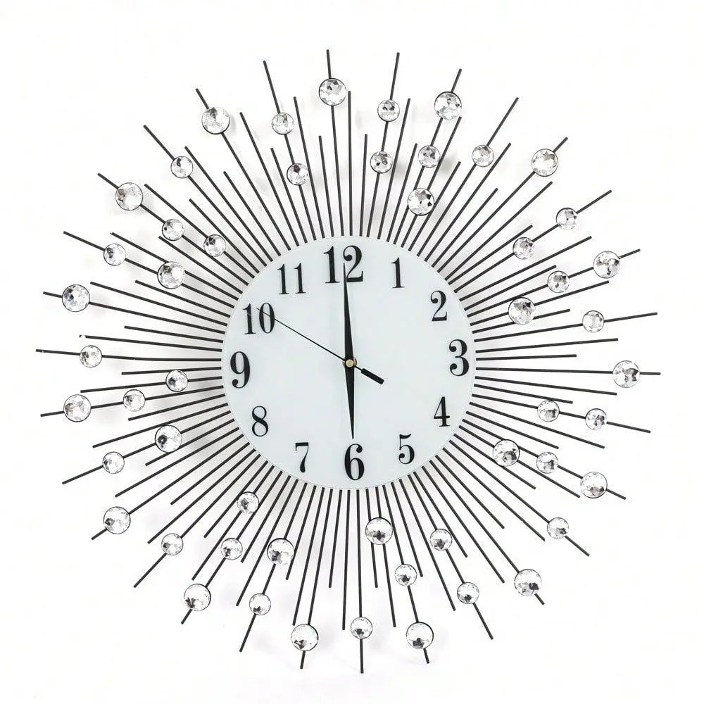 Modern Crystal Diamond Wall Clock 3D Flower Silent Metal