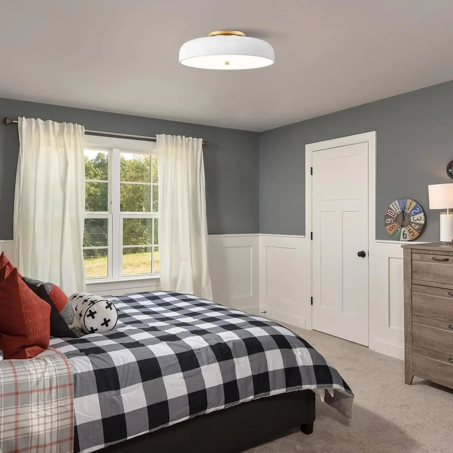 LED Ceiling Light Fixture 5CCT Mid Century Semi Flush Mount
