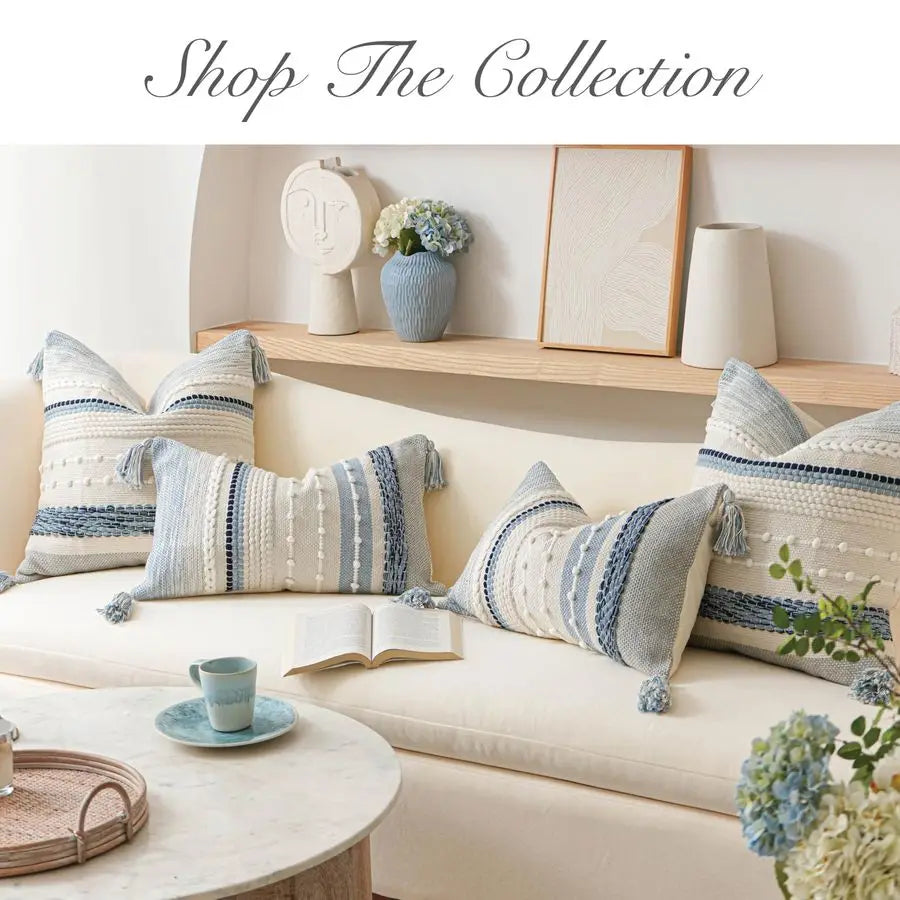 Decorative Lumbar Throw Pillow Cover Boho Coastal for Sofa Bedroom