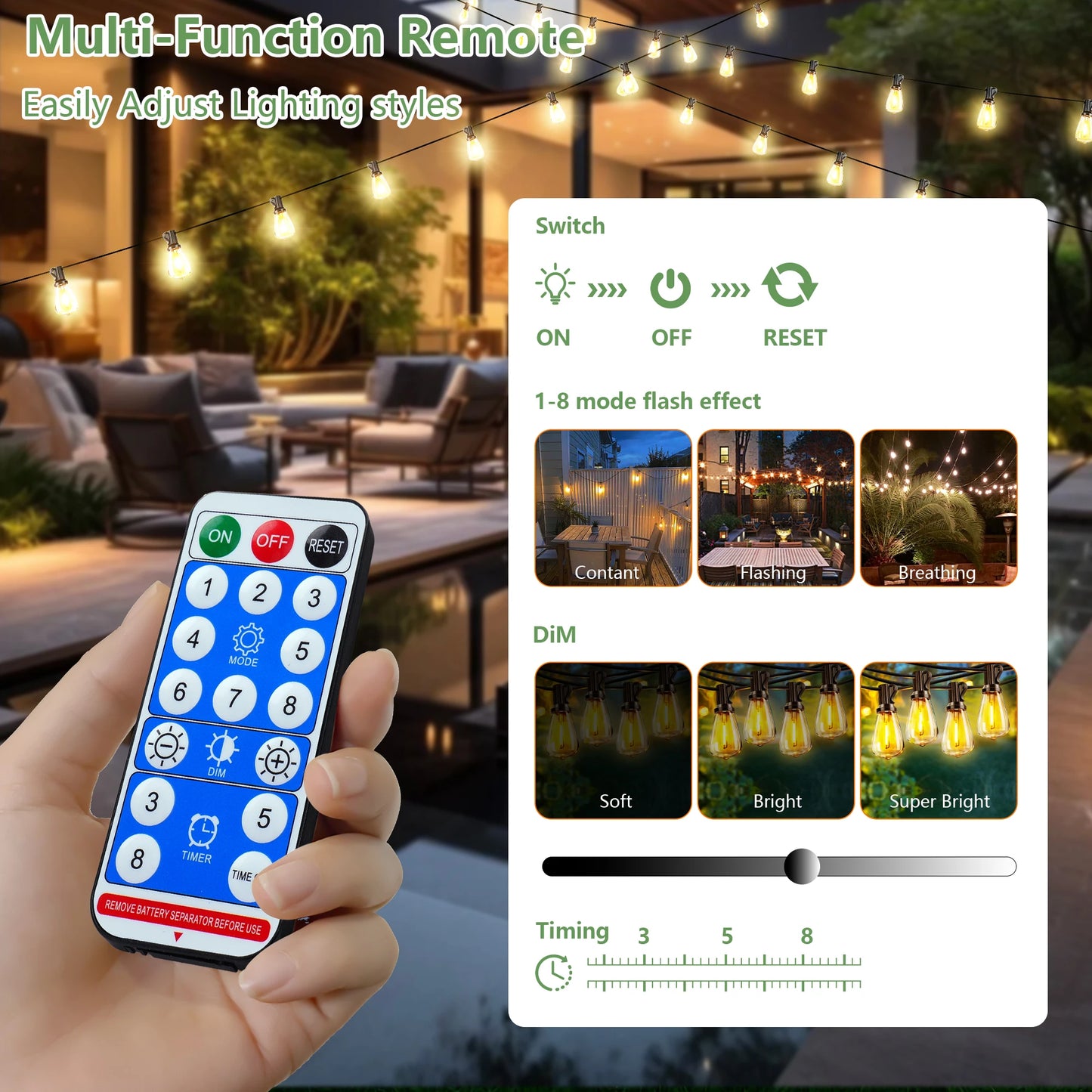 ARLGSITE Solar Outdoor String Lights IP65 Waterproof