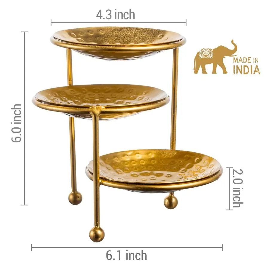 Hammered Brass Plated 3 Tier Jewelry Organizer Ring Dish Stand
