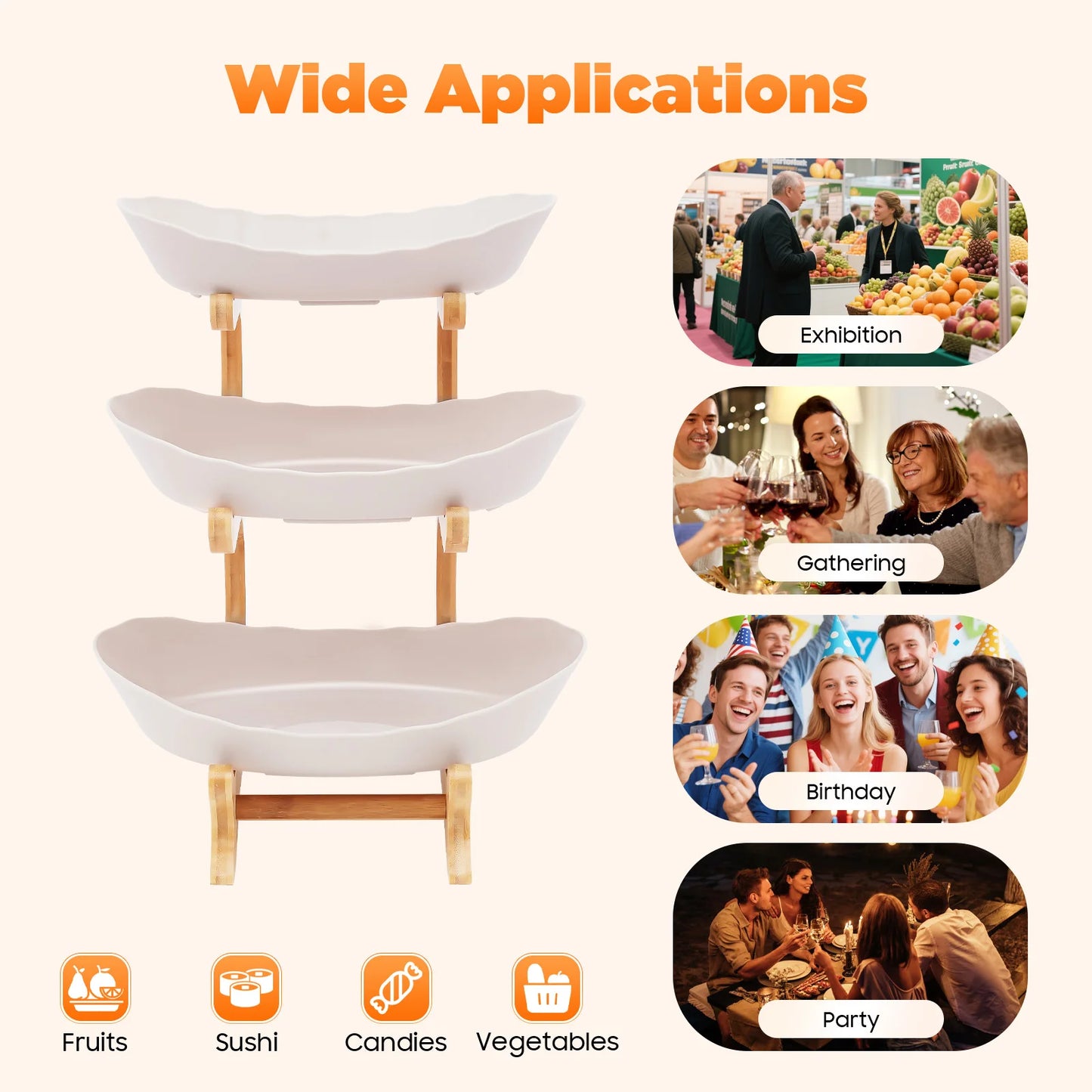 3 Tier Bamboo Wood Fruit Plate Stand For Party Desserts