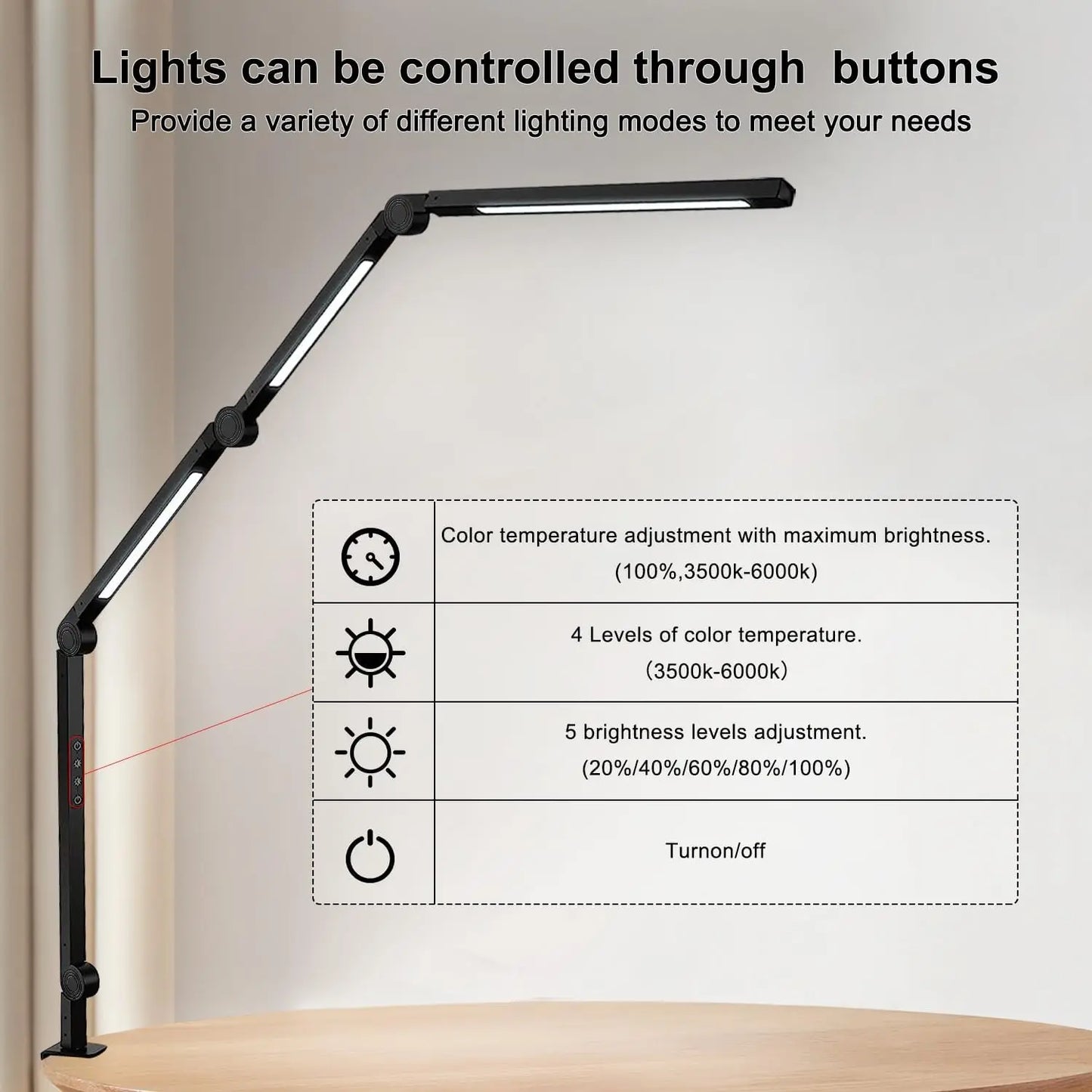 LED Desk Lamp With Clamp Flexible Swing Arm 4 Modes