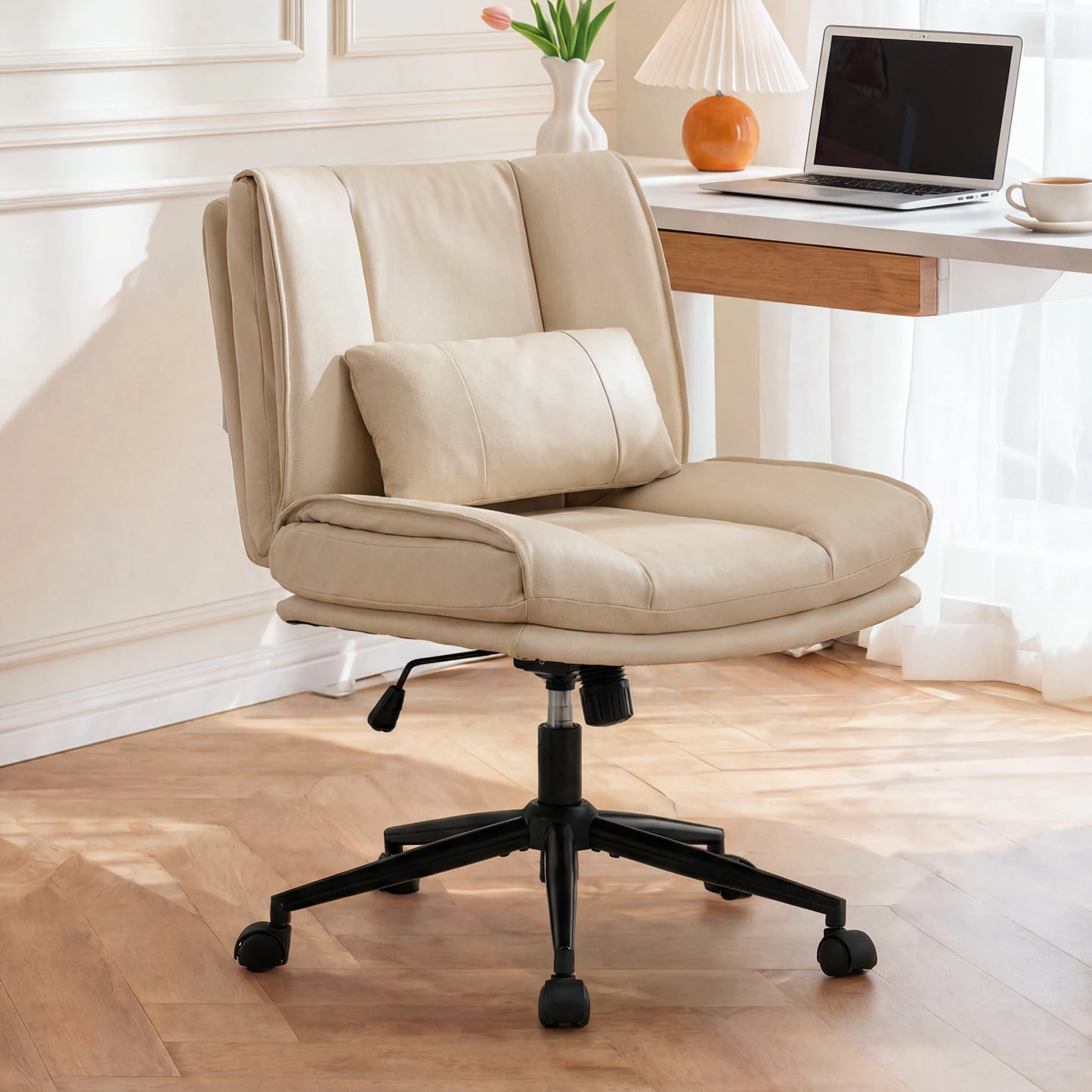TCGBKAF Armless Criss Cross PU Leather Office Swivel Chair