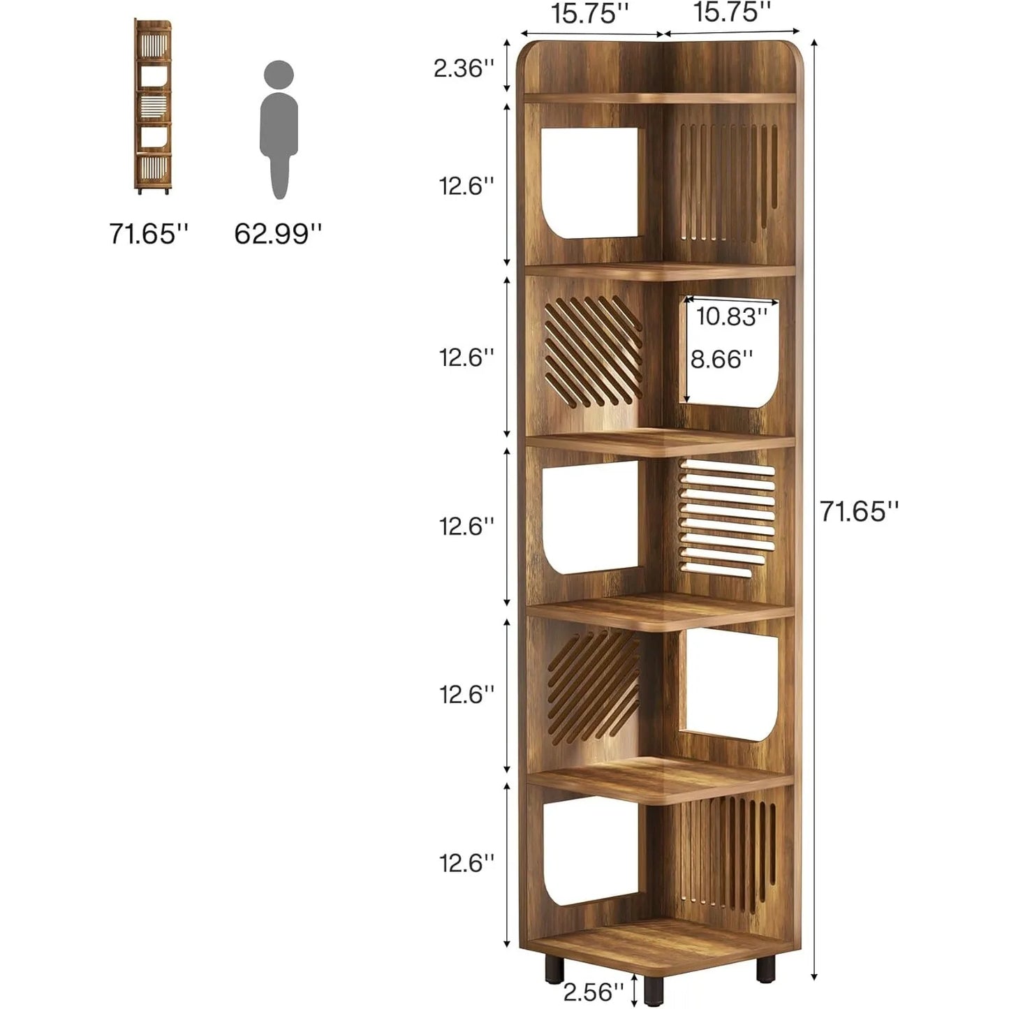 6 Tier Tall Corner Shelf Bookshelf Freestanding Bookcase Home Office