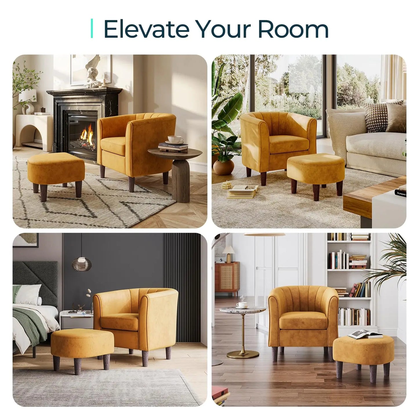Velvet Accent Chair With Ottoman Modern Barrel Armchair