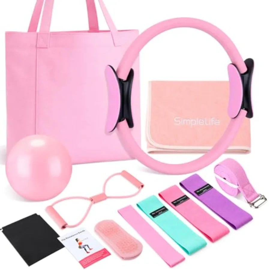 Pink Yoga Accessories Set 11 Pieces for Women Pilates Kit