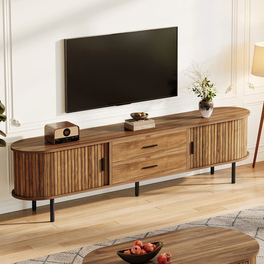 Tribesigns Mid Century Modern TV Stand With Sliding Tambour Door