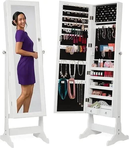 Freestanding Jewelry Armoire Cabinet With Mirror Lockable