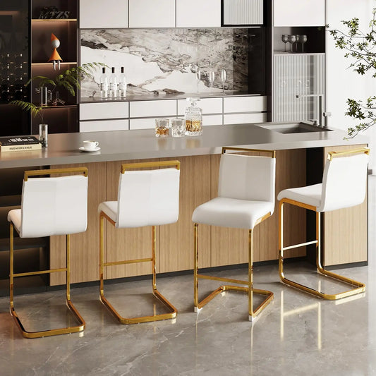 Frame Bar Stools 4 With Back Modern Faux Leather Seating