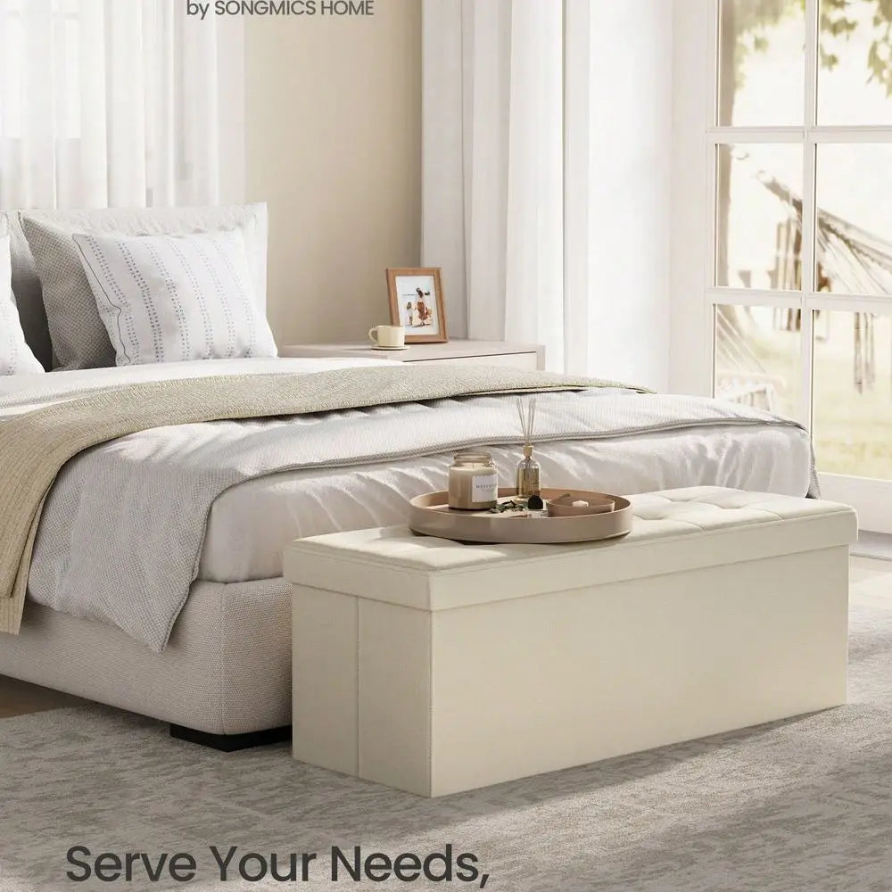Folding Storage Ottoman Bench EndOfBed For Living Room 660Lb Capacity