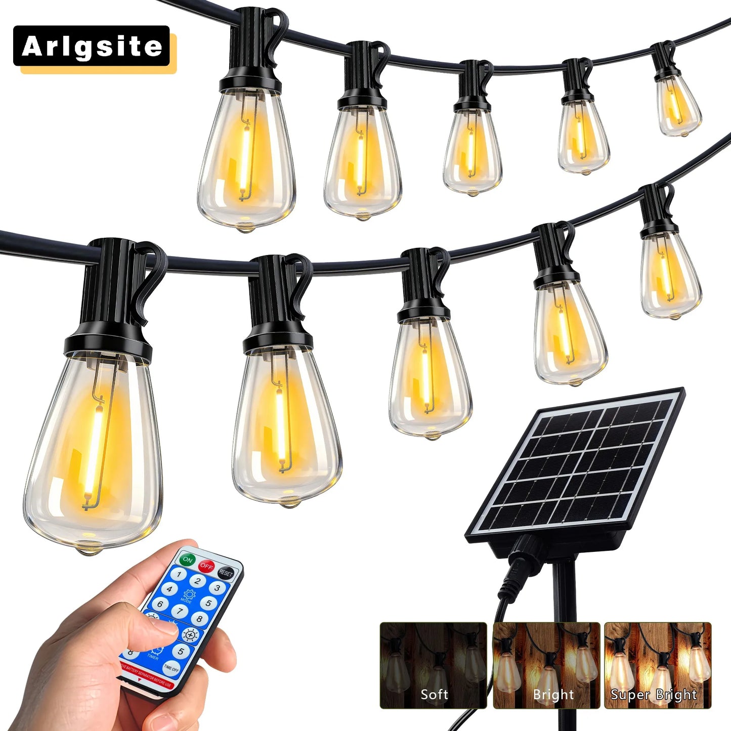 ARLGSITE Solar Outdoor String Lights IP65 Waterproof