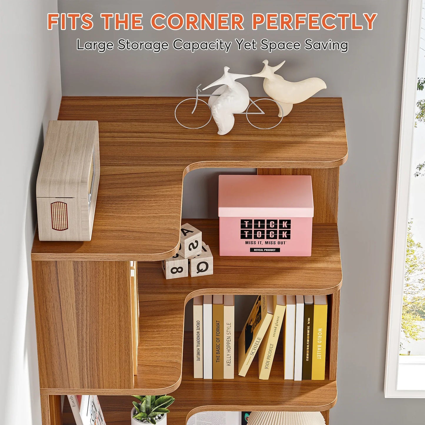 Tribesigns 6 Tier Corner Bookshelf Industrial Wood Grain Corner Shelf