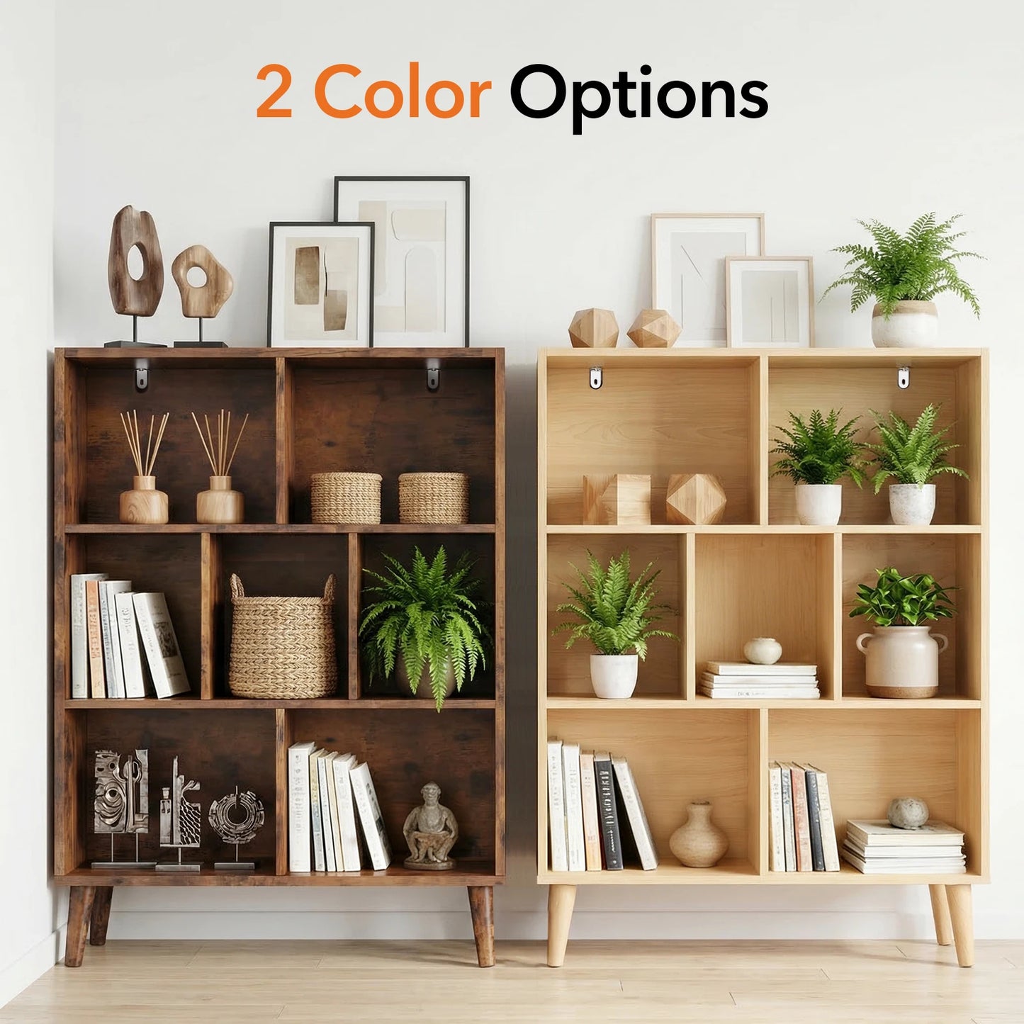 JHK 3 Tier Wooden Bookshelf With Seven Cube Storage Organizer