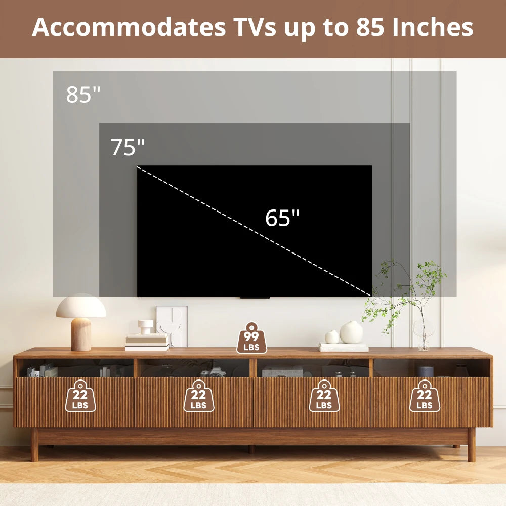 Modern TV Stand Entertainment Center With Glass Drawers