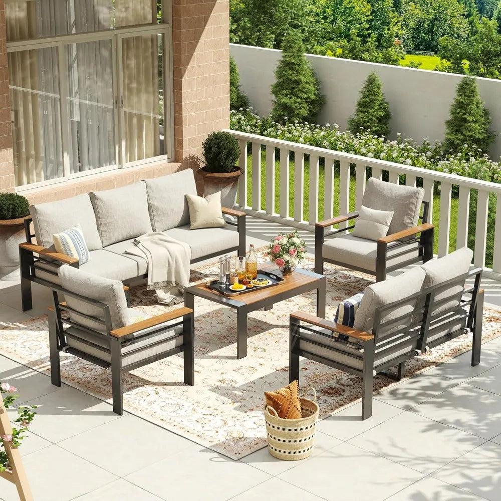 Aluminum Outdoor Patio Furniture Set With Cushions And Coffee Table