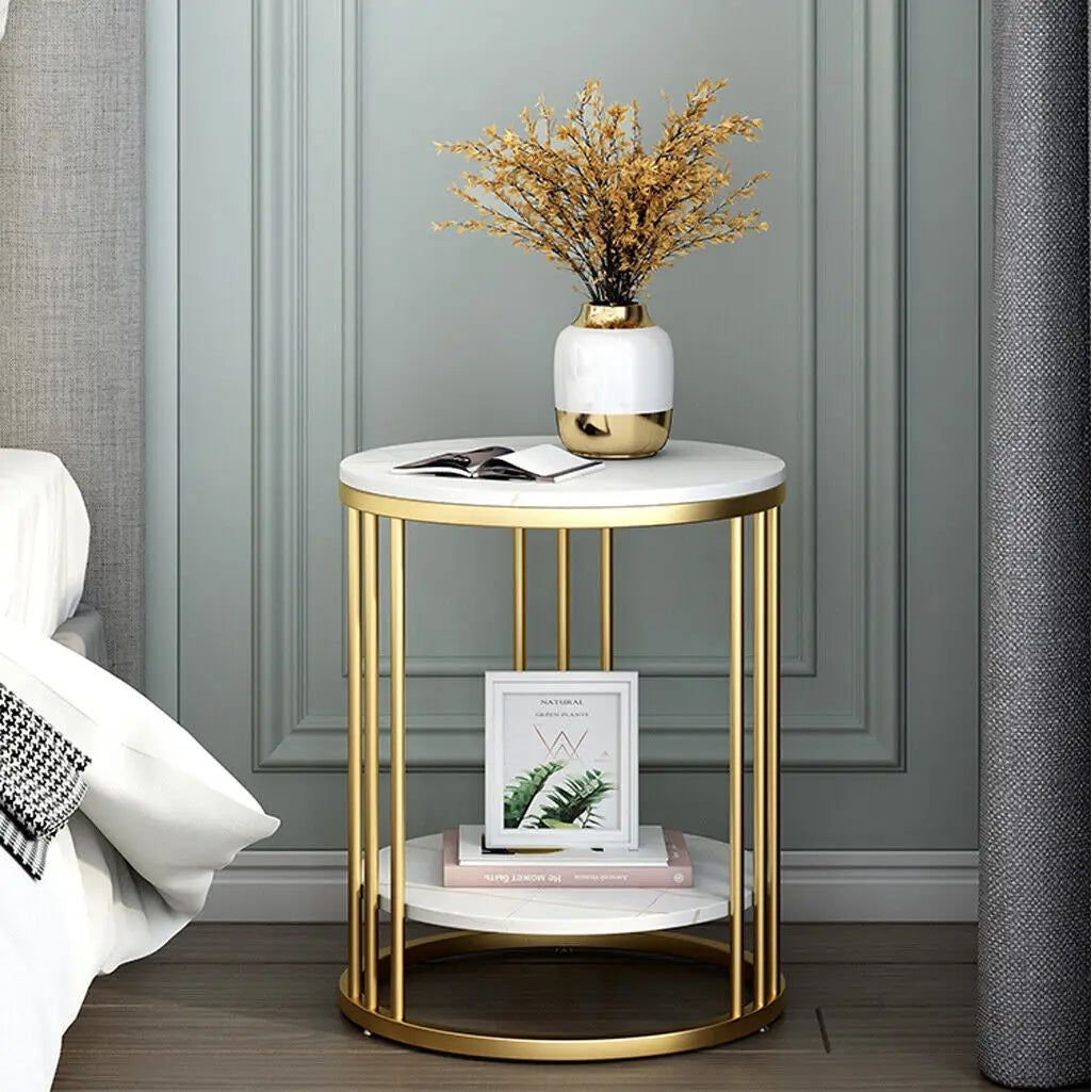 Wisfor 2-Tier Marble Round Side Table Coffee Table Nightstand Jewellery Storage