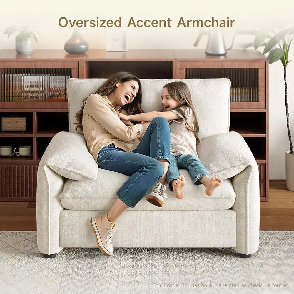 Chenille Accent Armchair with Padded Arms and Plush Cushion