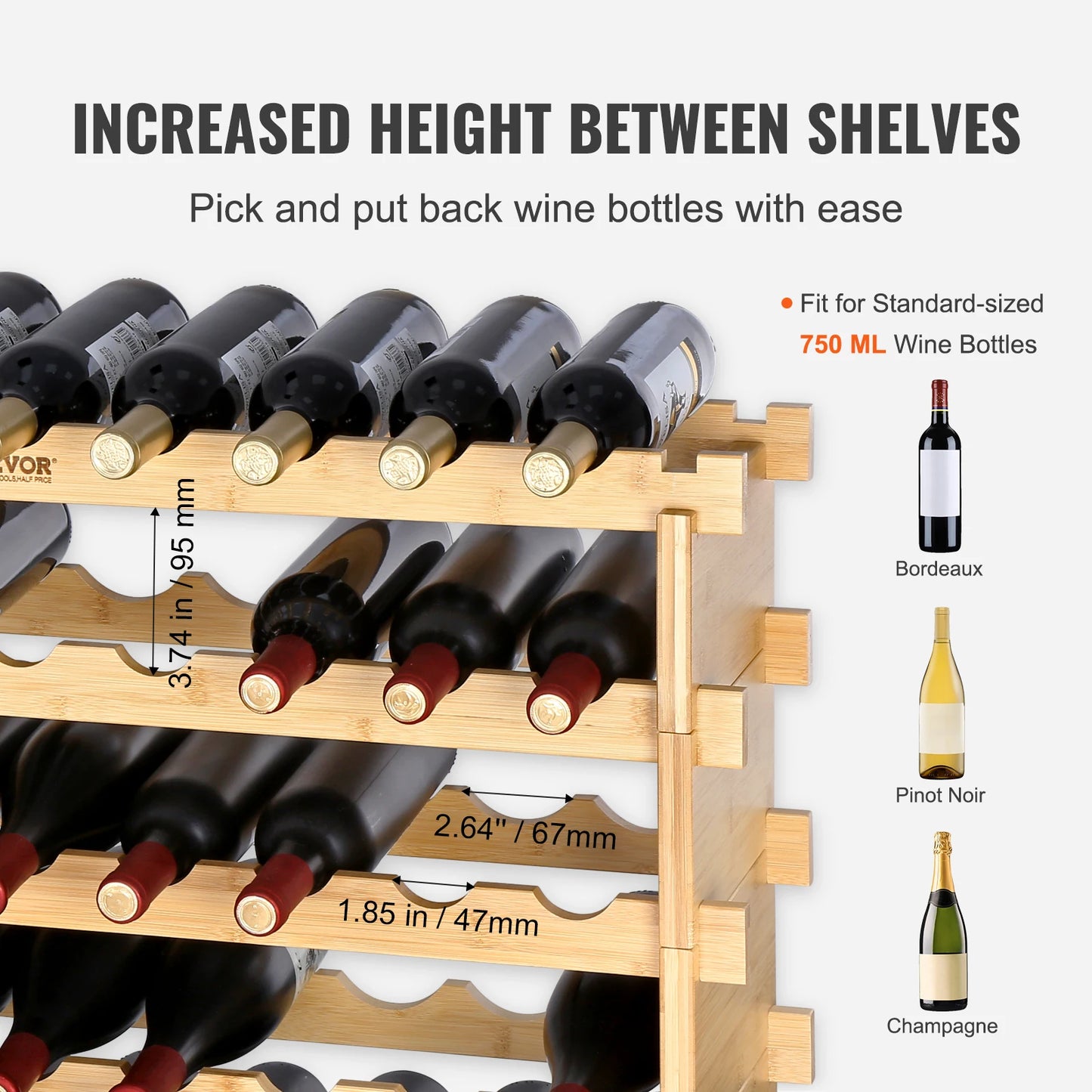 SucceBuy Premium Bamboo Stackable Wine Rack For Kitchen Cellar Display