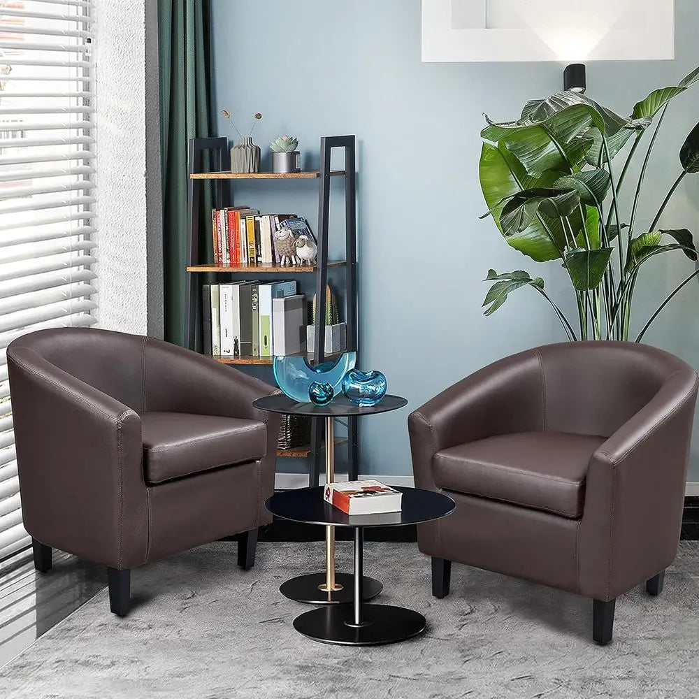 PU Leather Swivel Barrel Accent Chairs With Padded Wooden Frame