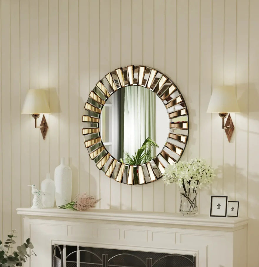 Round Starburst Decorative Wall Mirror For Bathroom And Living Room