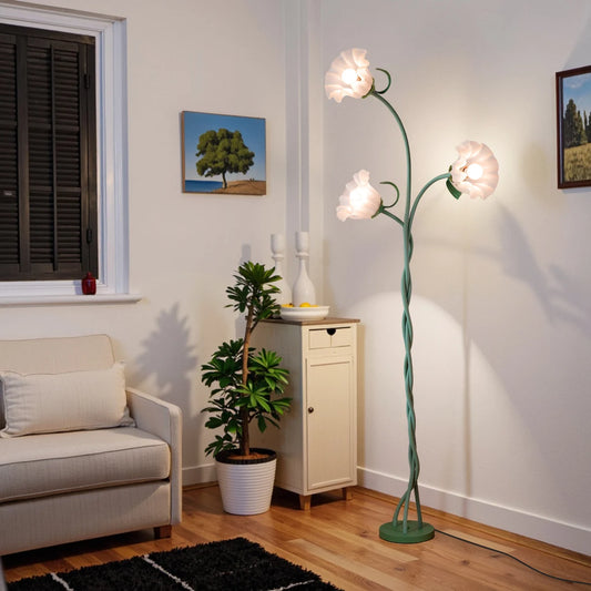 Retro 3-Head Flower Floor Lamp Adjustable Neck Dimmable Bulb Included