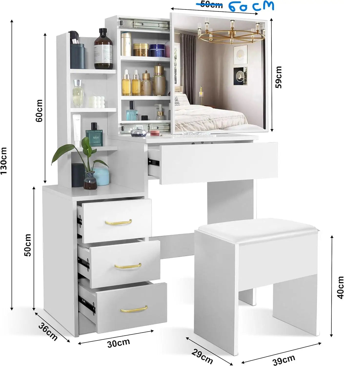 HiMISS Vanity Desk With Sliding Lighted Mirror And Storage