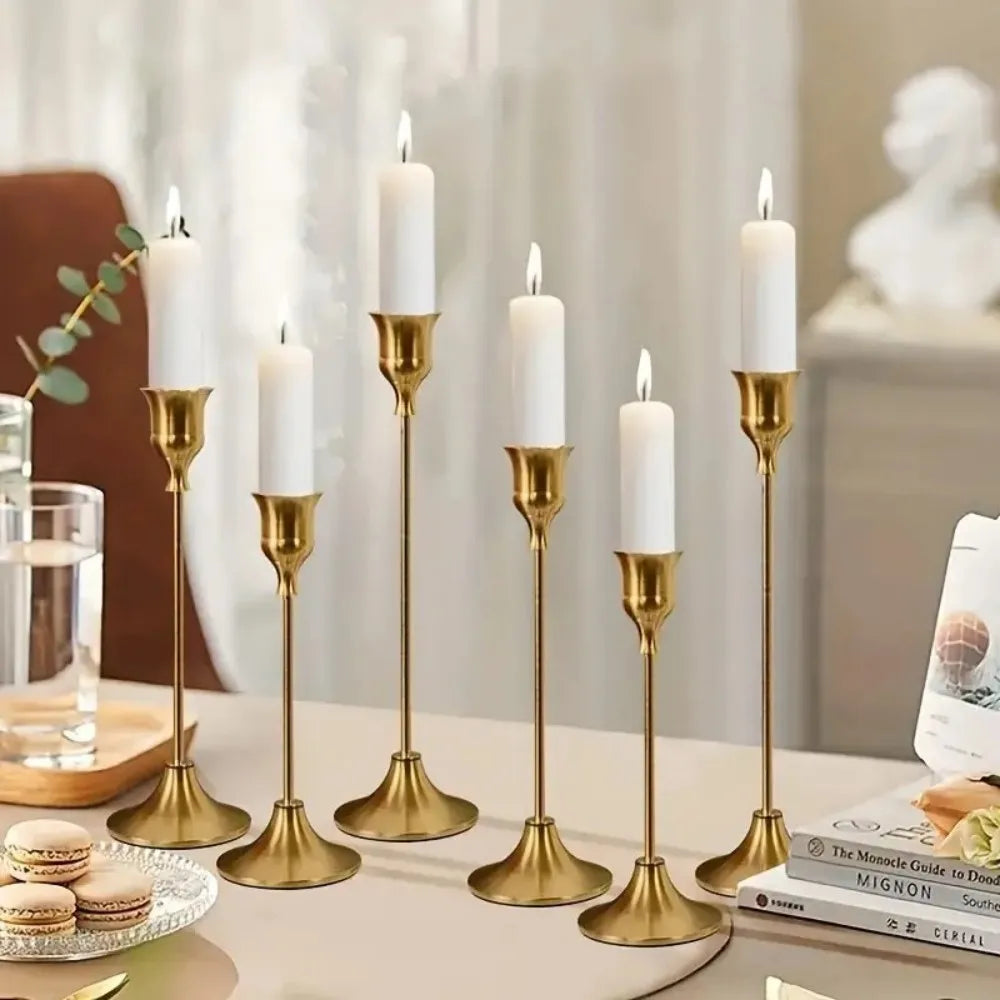 Romantic Gold Metal Taper Candle Holders Set European Style