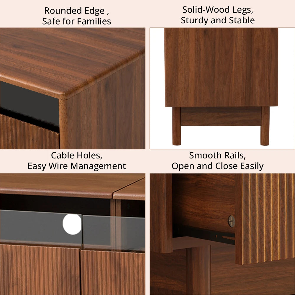 Modern TV Stand Entertainment Center With Glass Drawers