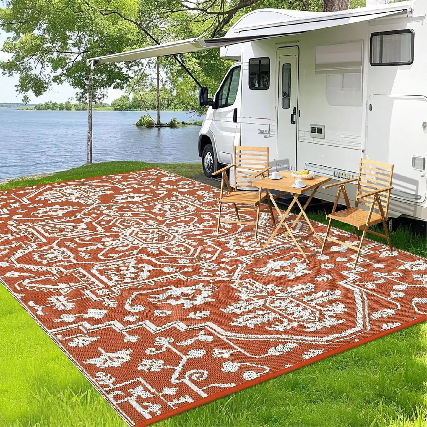 TWISTER.CK Waterproof Outdoor Area Rug Geometric Stain Resistant Mat