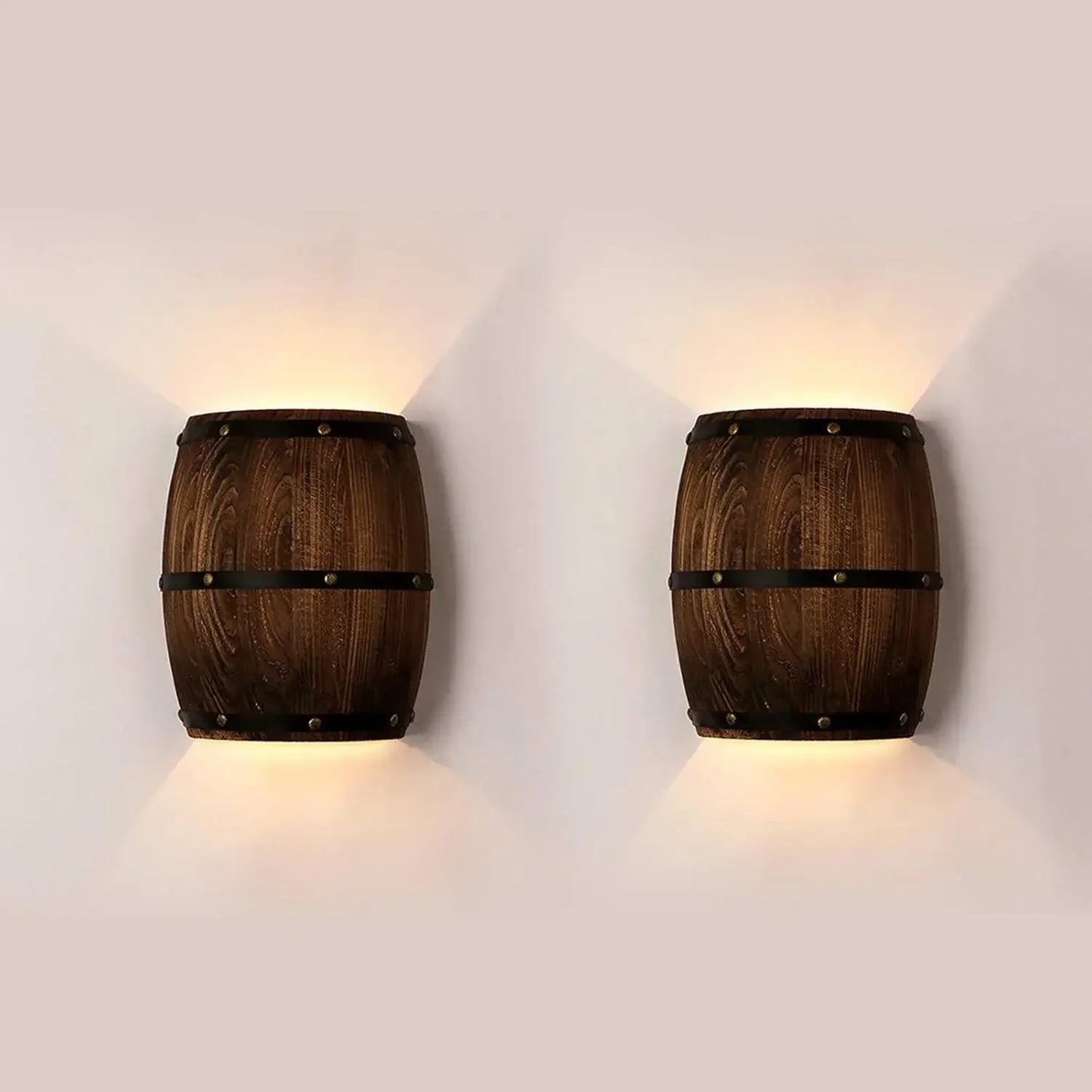 Antique Wood Wine Barrel Wall Sconce 2 Pack Indoor Lamps