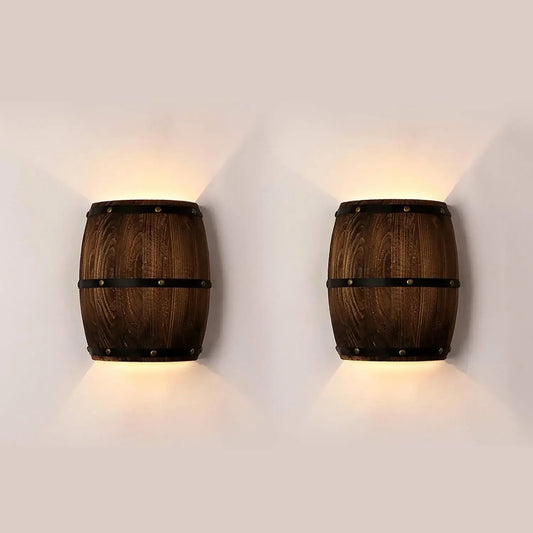 Antique Wood Wine Barrel Wall Sconce 2 Pack Indoor Lamps