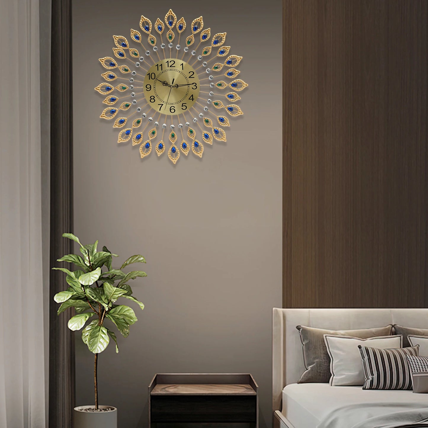 Modern Wall Clock Metal With Acrylic Diamonds Silent Quartz Movement