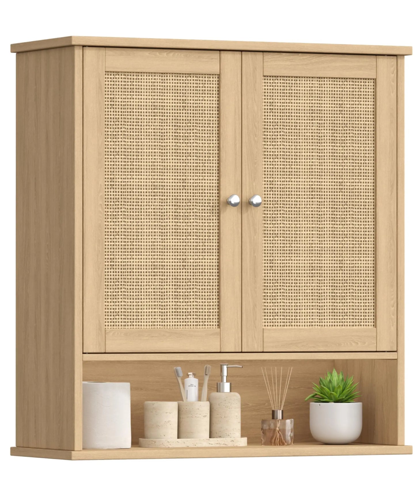 XIUWO Modern Medicine Cabinet With Adjustable Shelf And Rattan Doors