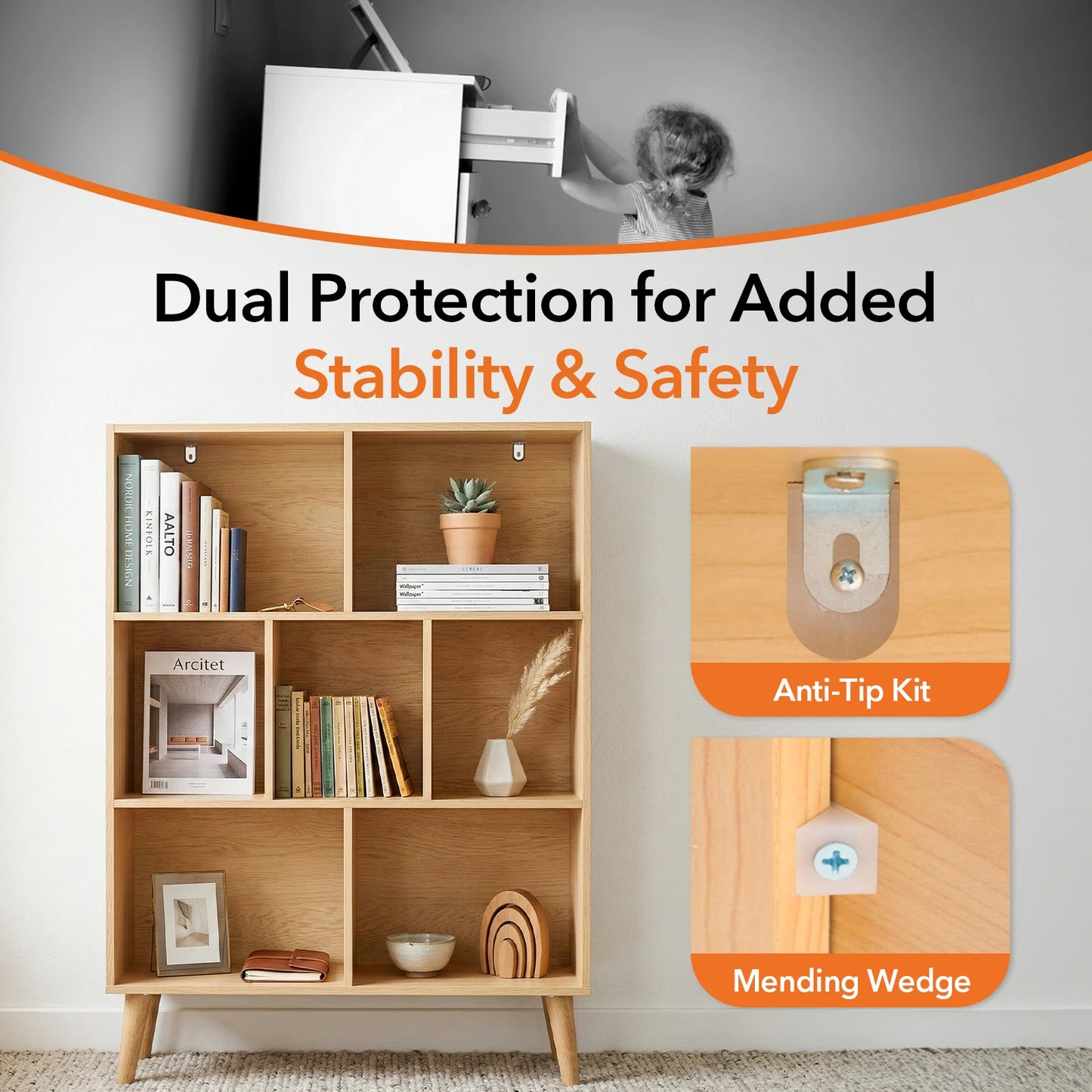 JHK 3 Tier Wooden Bookshelf With Seven Cube Storage Organizer