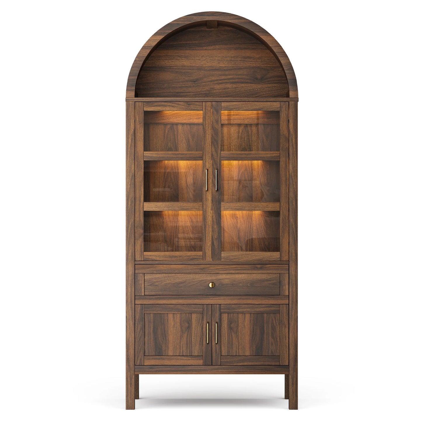 Cottinch Arched Wood Storage Cabinet With Dimmable Led Lights
