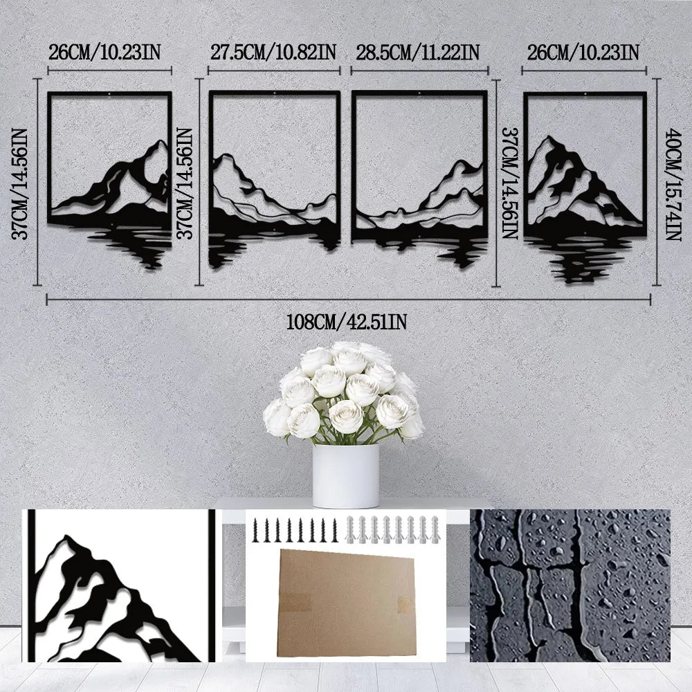 Metal Mountain Landscape Wall Art Set For Home Interior Decor