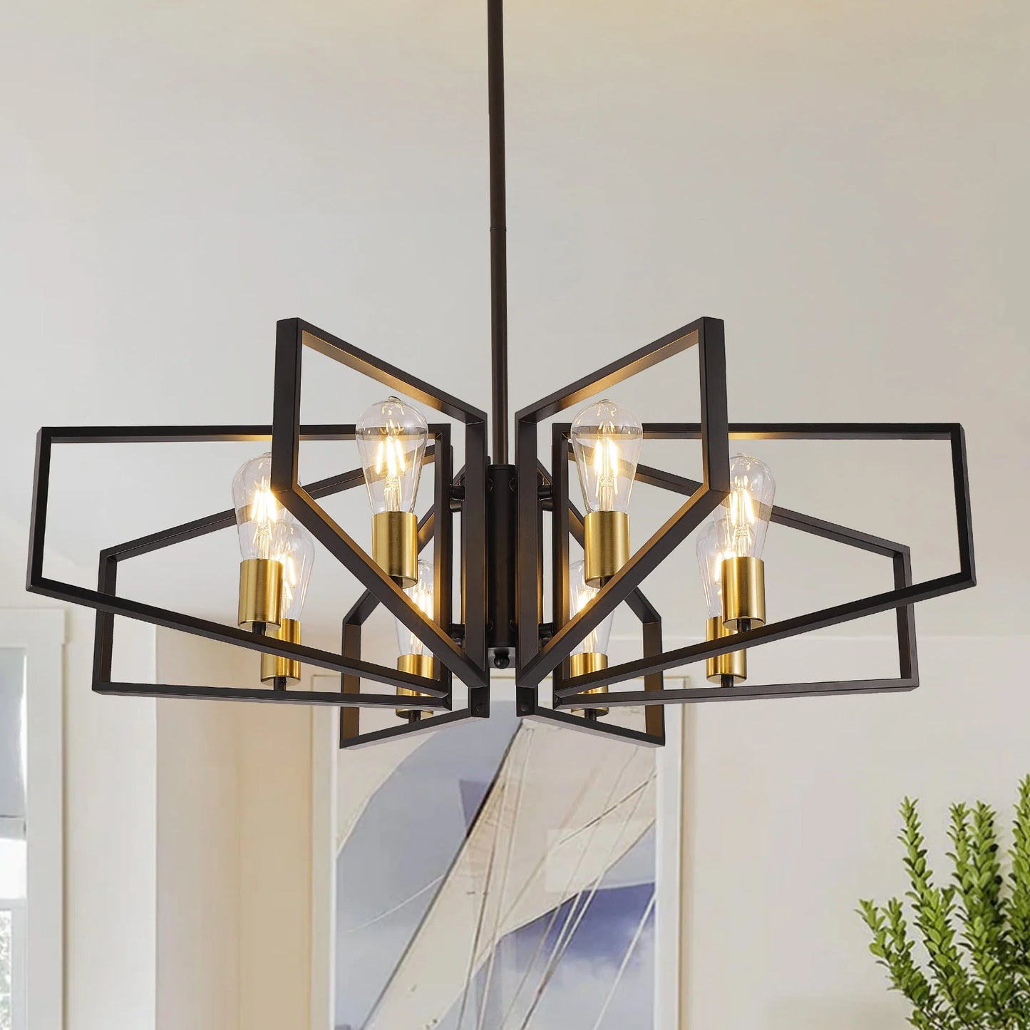Modern 8-Light Geometric Chandelier With Adjustable Pendant Light
