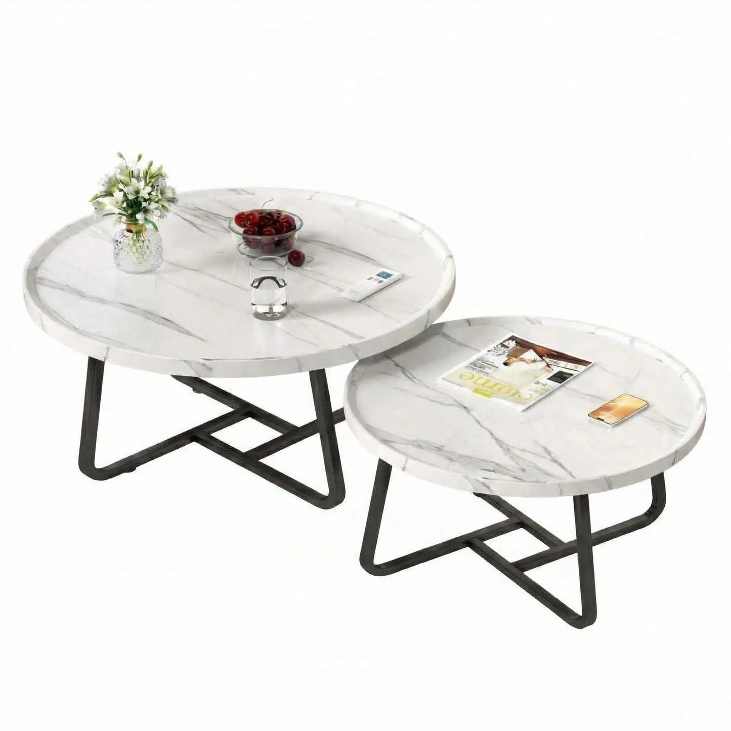 HiMISS Nesting Coffee Table Set Mid Century Modern Fluted Wood