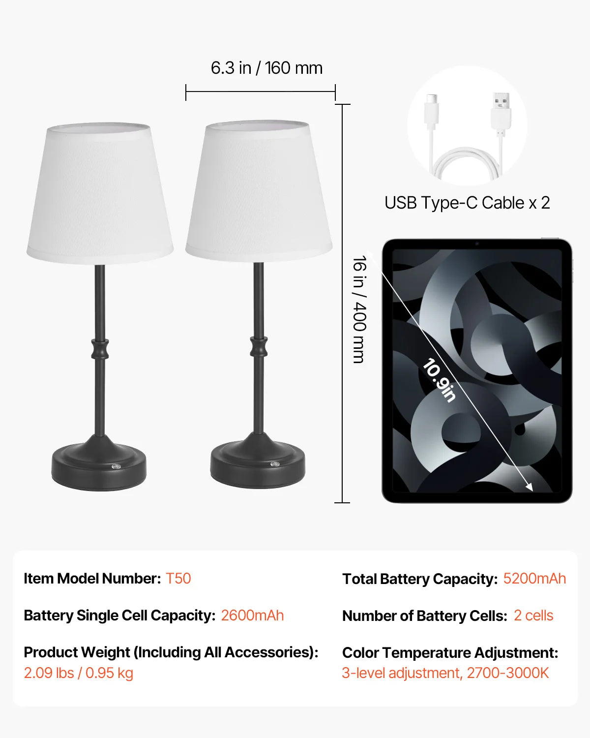 SucceBuy Cordless Desk Lamp With Fabric Shade And Rechargeable Battery