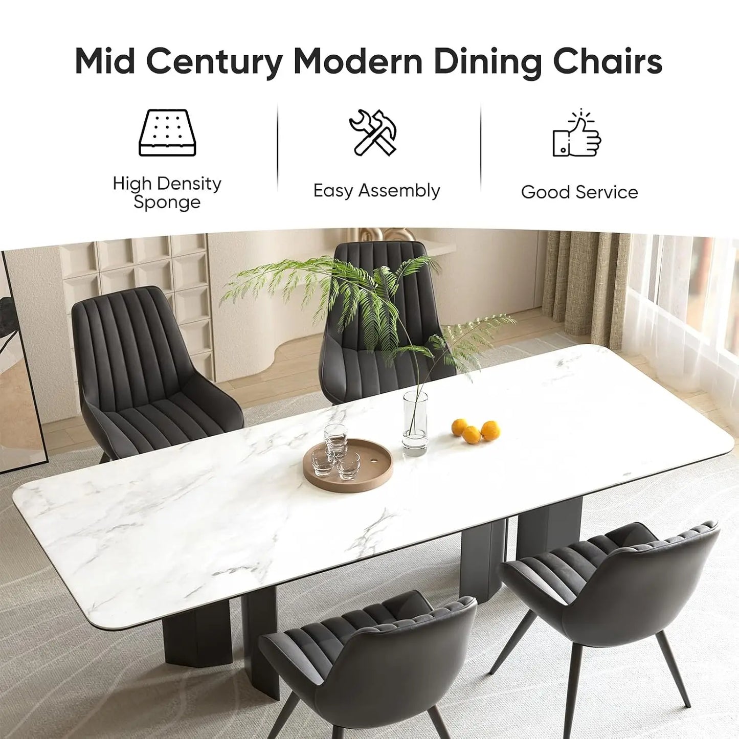 Modern Dining Chairs Set of 4 With Thick Cushions Upholstered Fabric