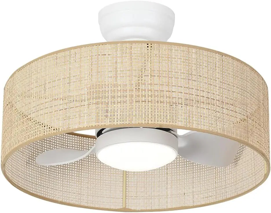 18W LED Dimmable Boho Drum Caged Ceiling Fan With Light