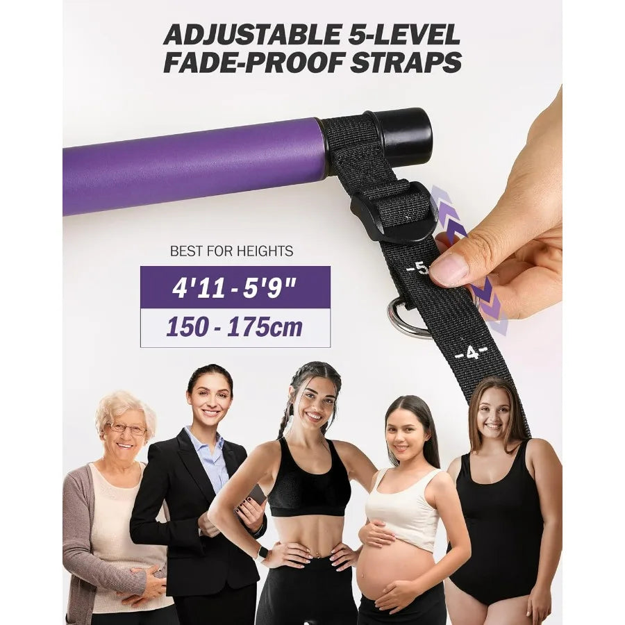 None Upgraded Pilates Bar Kit With Resistance Bands Natural Latex